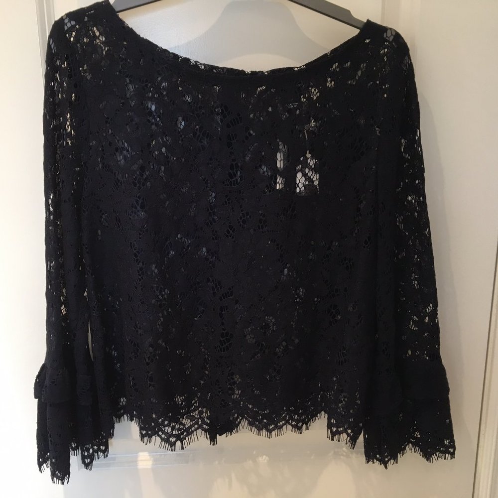 Club Monaco Ahorin Navy Lace Bell Sleeve Blouse Top